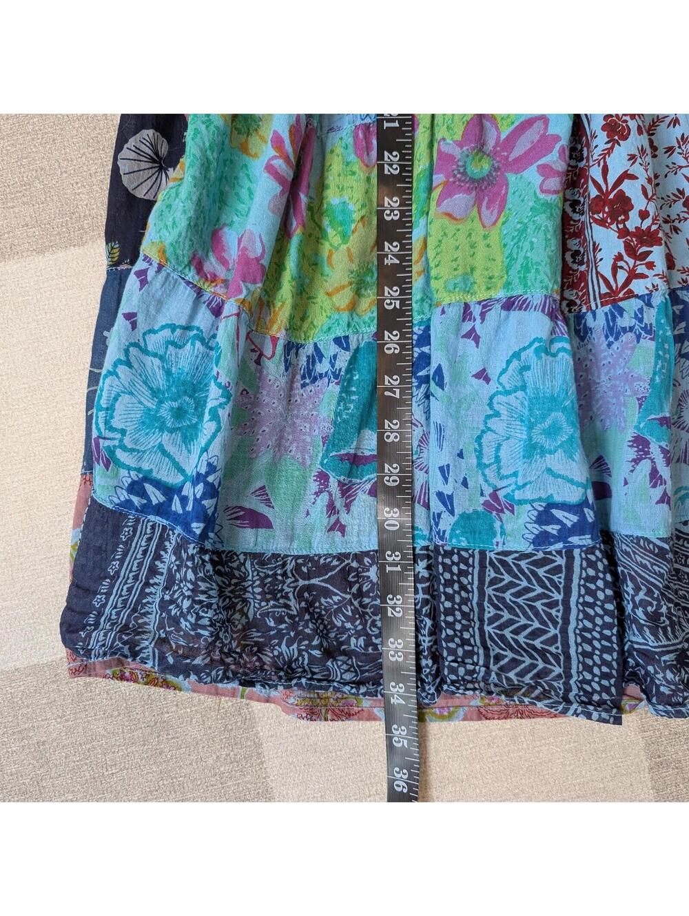 Gypsy Rose boho 100% cotton patchwork tiered flare midi skirt - Picture 6 of 7